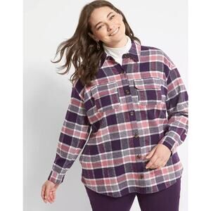 Lane Bryant Plaid Shacket Plus Size 18/20 2X Pink Purple Button Front